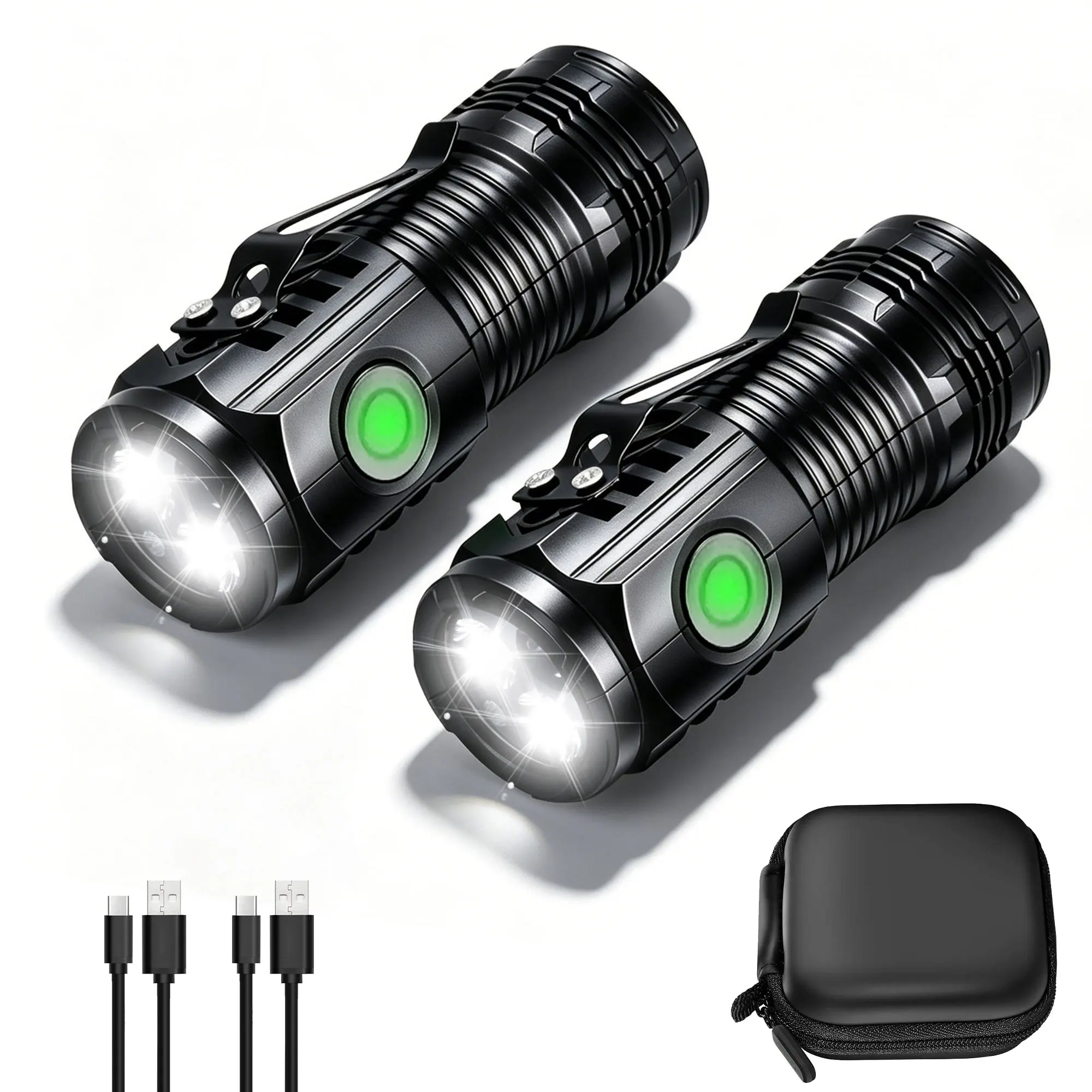 Mini Portable High Brightness 3 LED Flashlight Rechargeable Power Display Multifunctional Mini Outdoor Light Use Fishing Camping