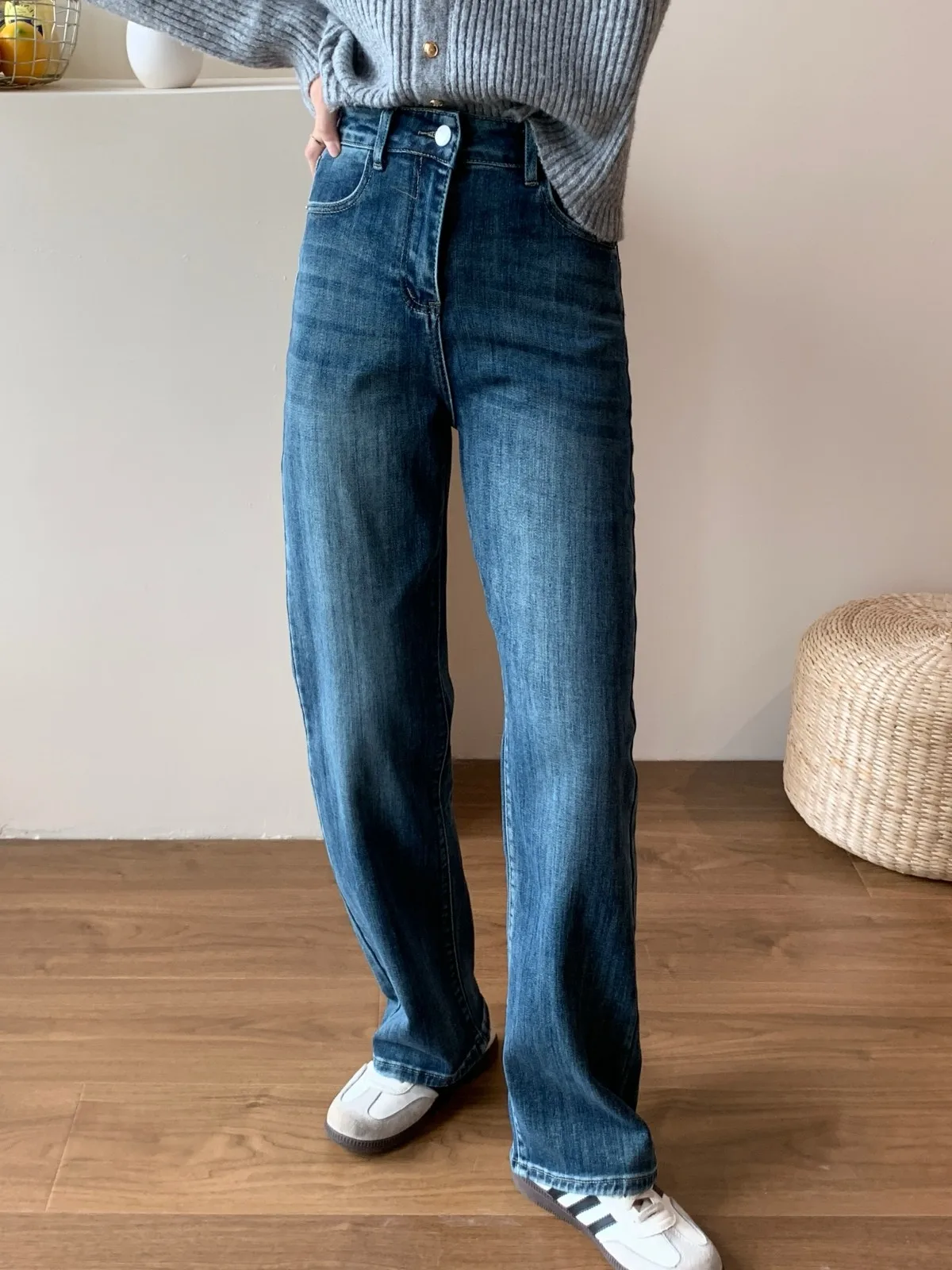 ZHISILAO Soft Straight Jeans Women Vintage Classic Stretch Cotton Blue Denim Pants Autumn 2023