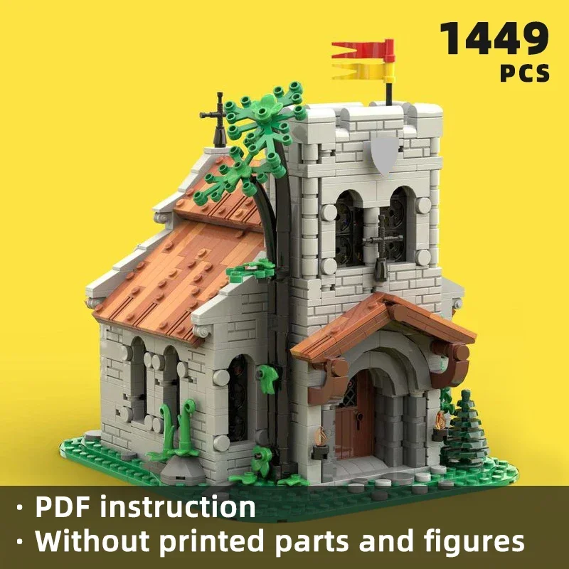 medieval church bricks medieval castle town	house street view scene blocks modular castle church architecture bricks moc gift