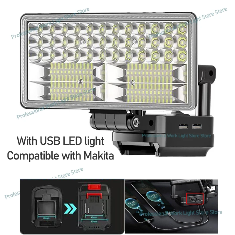 USB Work Light For Makita 18V Battery Outdoor Emergency Lamp LED Lights portable lantern Searchlight Camping Fishing Hiking