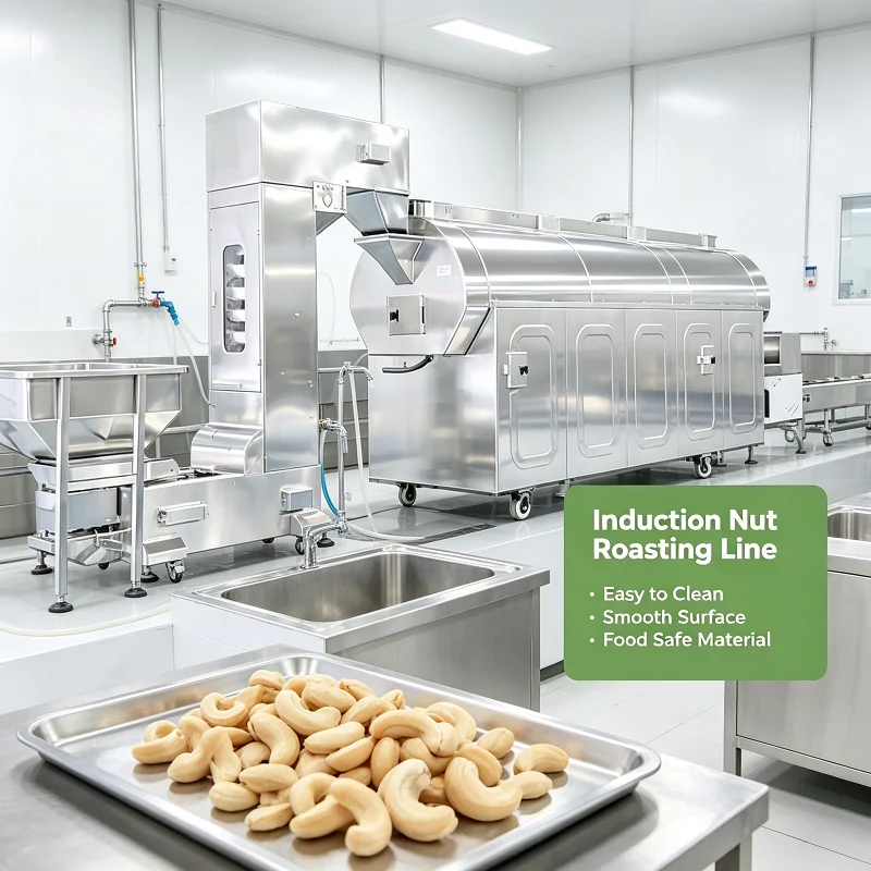 Induction Nut Roasting Line Easy Cleaning Roasting Machine for Pistachio Walnut Peanut Small Food Processing Plant