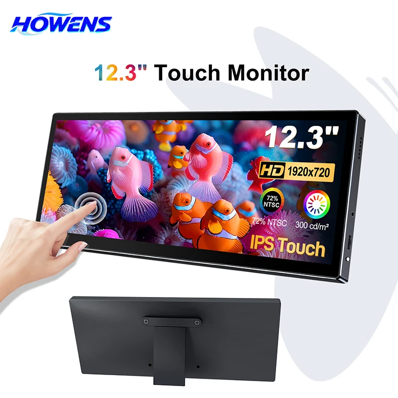 HOWENS 12.3 Inch 10Point Capacitive Touch Portable Monitor 1920*720 IPS Wide View VESA Mount TypeC Mini HDMI Display for Laptop