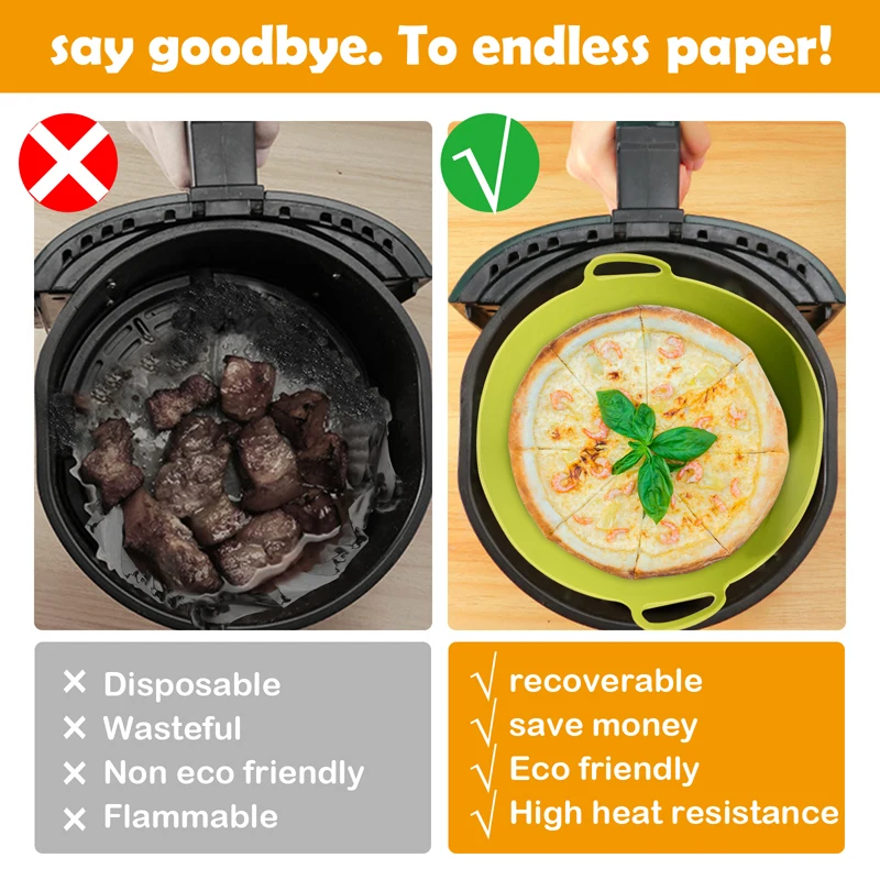 Silicone Air Fryers Oven Baking Tray AirFryer Basket Silicone Mold Pizza Mat Round Replacement Grill Pan Air Fryer Accessories
