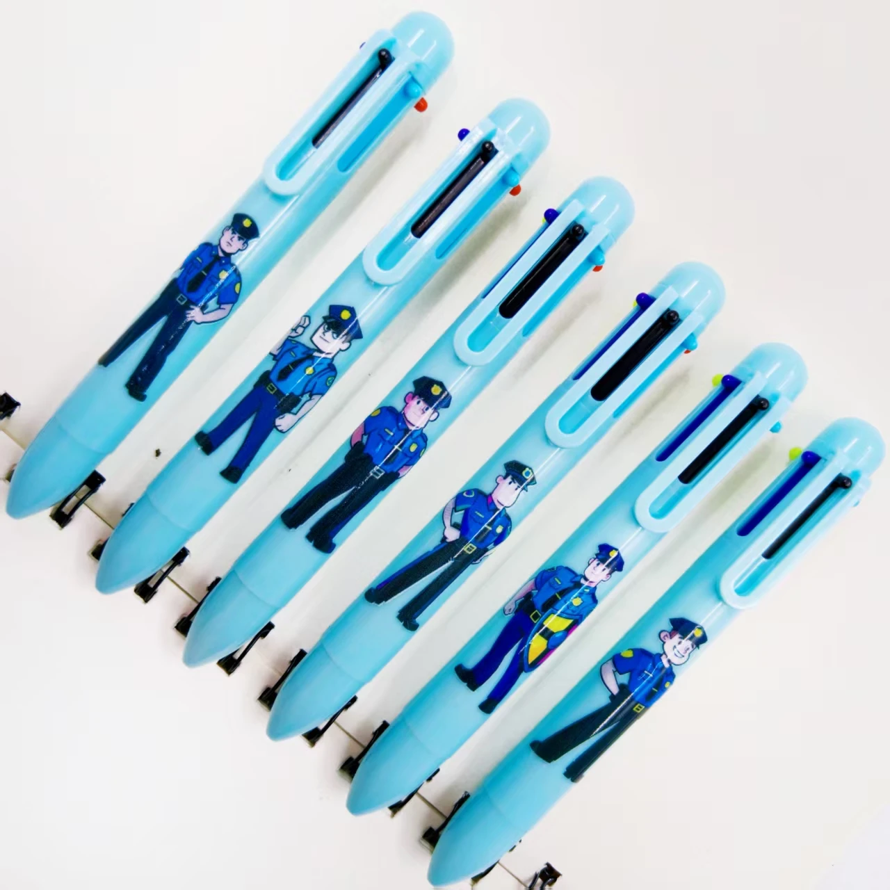 

6PCS/12PCS male police figure pattern 6-color ballpoint pen blue series male police pen school gift stationery pen