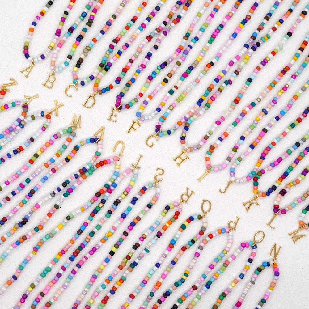 Go2boho 26 Letter Dainty Beaded Stack Necklaces Boho Handcrafted Multicolor Tiny String Thread 2024 New Jewelry For Women