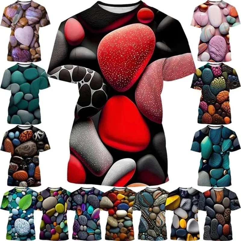 New Arrivals 3D Print Stone Graphic T-Shirt For Men Personality Cobblestone Pattern Tee Tops Short Sleeve Kids Casual Tshirt