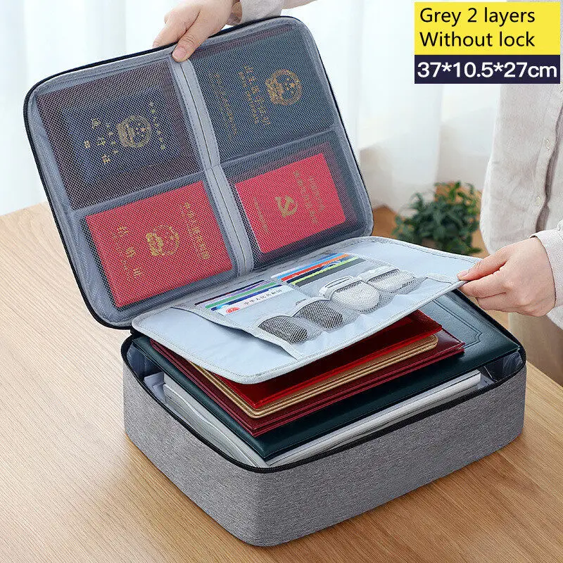 

Large Capacity Multi-Layer Document Tickets Storage Bag Certificate File Organizer Case Home Travel Passport Briefcase with Lock