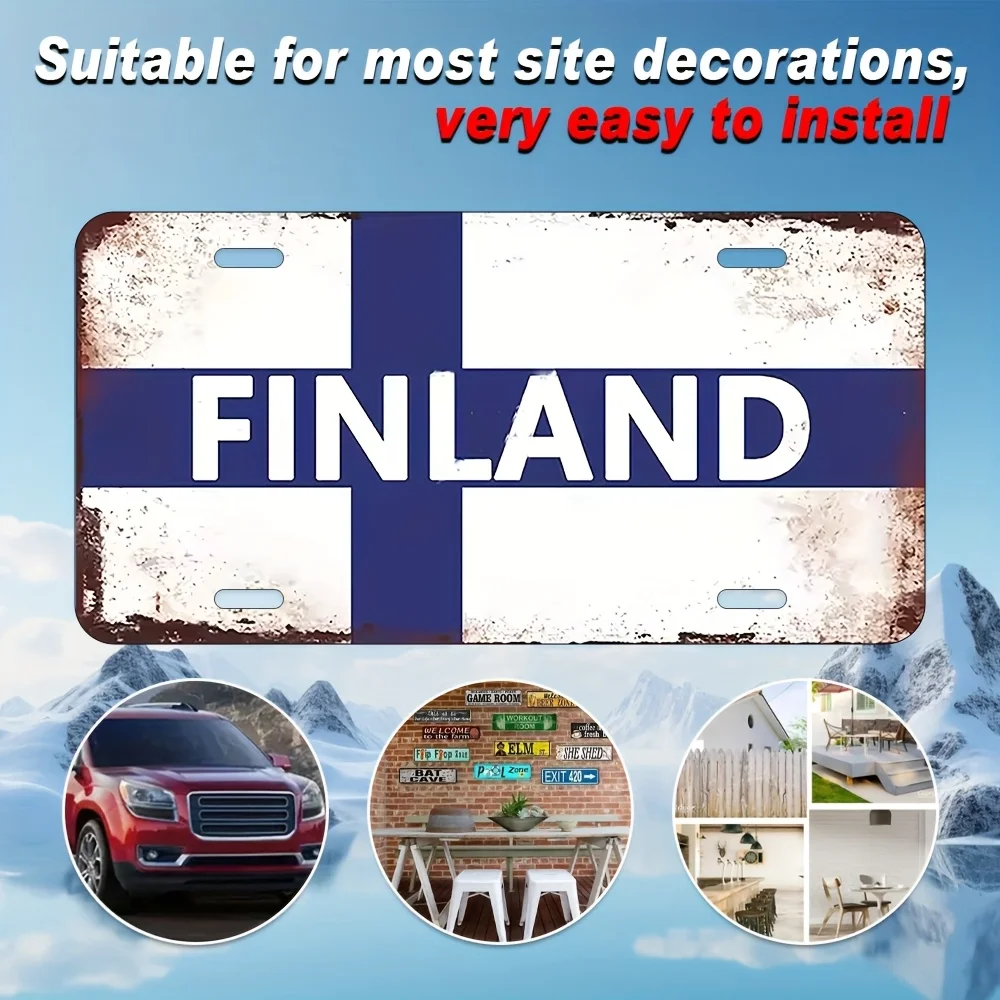 2D Flat, 1pc Finland-Themed Aluminum Metal Sign - Vintage Distressed Finish with Finnish Flag Colors, UV Printed 30x15cm/11.81x5