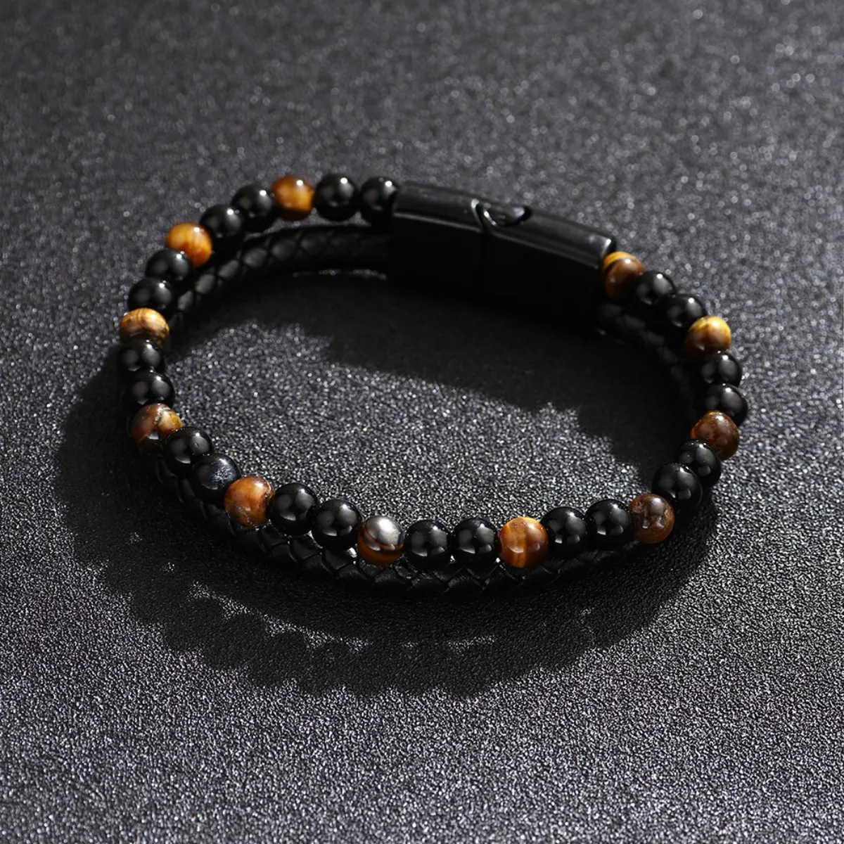 ZG Volcano Tiger Eye Beaded Bracelet Cowhide Rope Natural Stone Bracelet For Men Agate Bracelet Jewelry