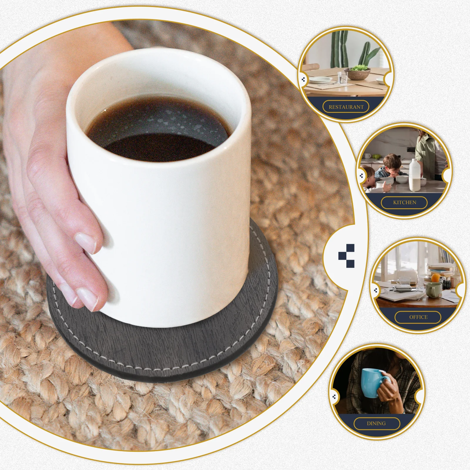

1 set Anti-Skid Coasters Thickened Cup Pads Heat Insulation Household Mats Home Decor Double-Sided Non-Slip Pu Set