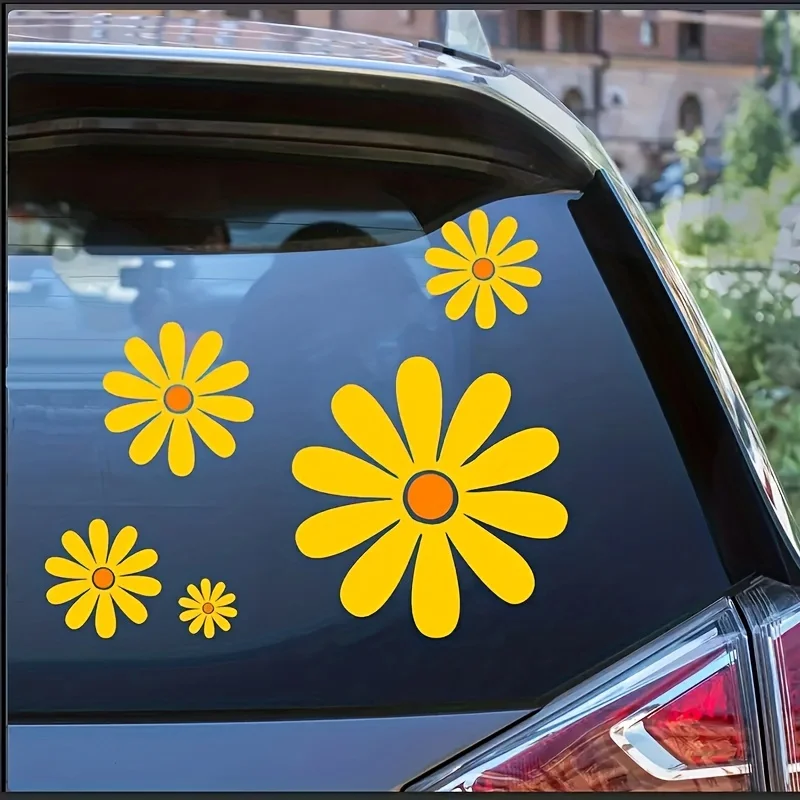 5pcs Self-adhesive Daisy Car Stickers Universal for Auto Rear Window Creative Car Body Styling Waterproof Racing Helmet Decor