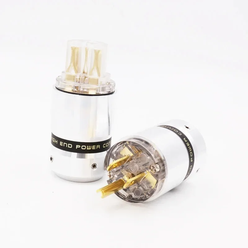 High Quality Aluminum 24K Gold Plated Schuko Power Connector IEC Female Plug for Audio Power Cable 10mm - 21mm