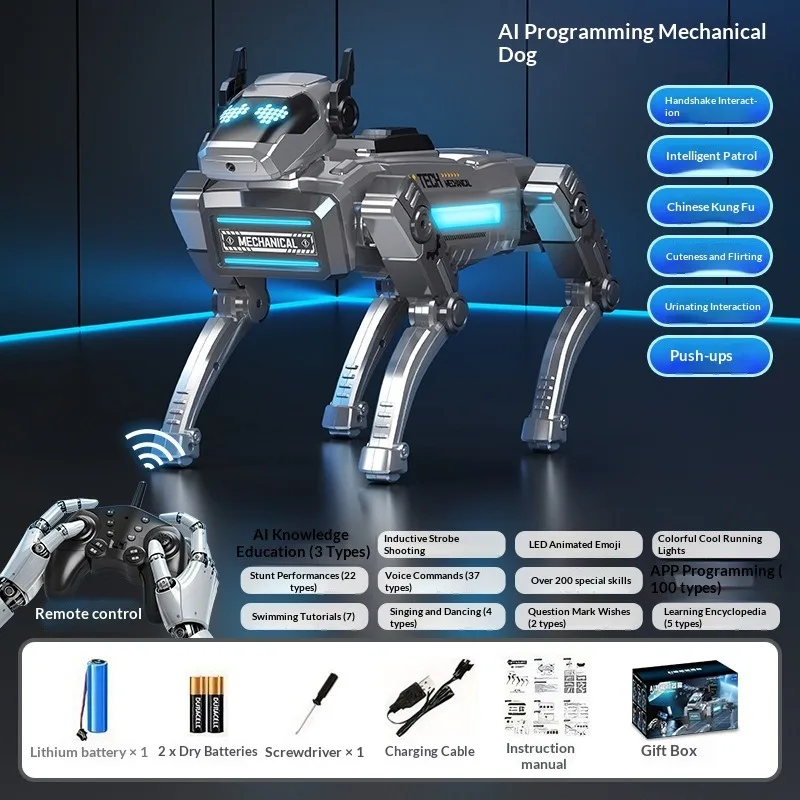 AI Robot Dog Voice Control Programmable Remote Control Toy Bluetooth WiFi APP Smart Pet Dog Educational Gift Kids Boys Girls