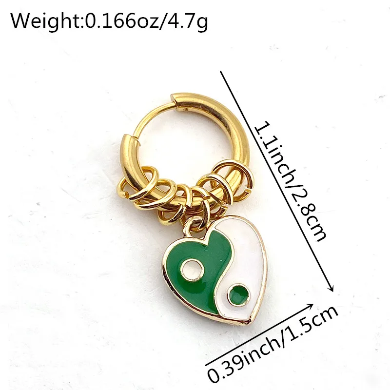 Punk Colorful Tai Chi Gossip Heart Stainless Steel Earrings For Women Men Personality Cool Alloy Pendant Hoop Earrings Jewelry