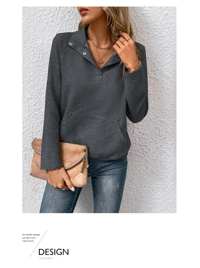 Casual Long Sleeve Hoodie Regular Fit Simple Style with Pocket Stand Collar Patchwork Lightweight Single Women Hoodie Autumn