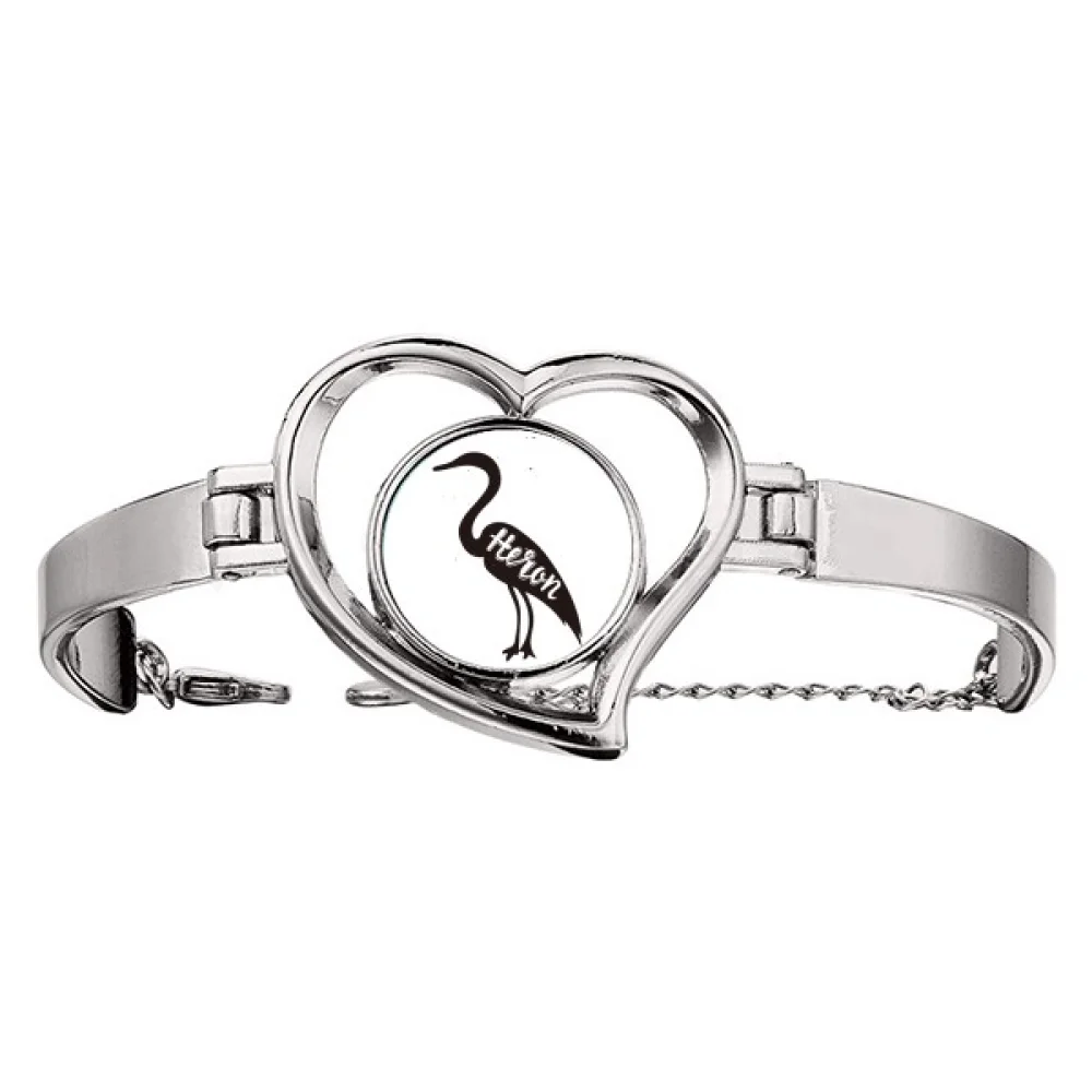 Grey Heron Black And White Animal Bracelet Heart Jewelry Wire Bangle