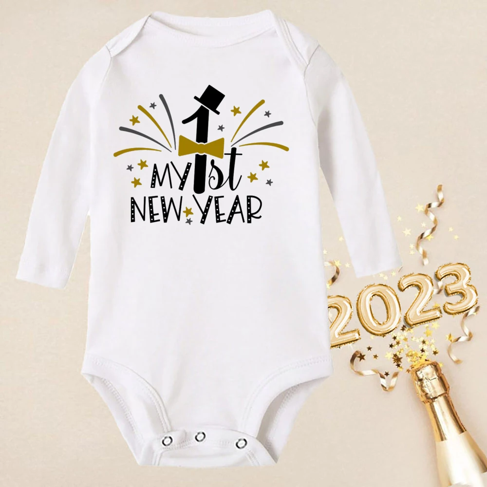 My First New Year Baby Bodysuit New Year Party Infant Outfits Newborn Long Sleeve Jumpsuits Boys Girls Winter Holiday Clothing