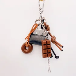 leather Mini backpack Key Chain chocolate braided rope Pendant