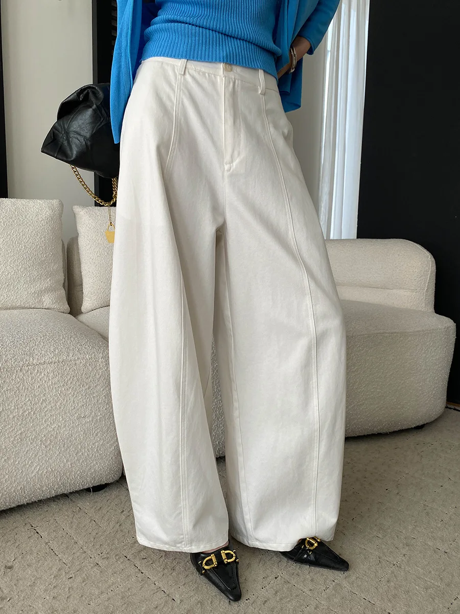 

Women Summer Cotton High Waist Long Pants Wide Leg Good Quality White Color Pants Fashion Clothes Trousers Women Clothes