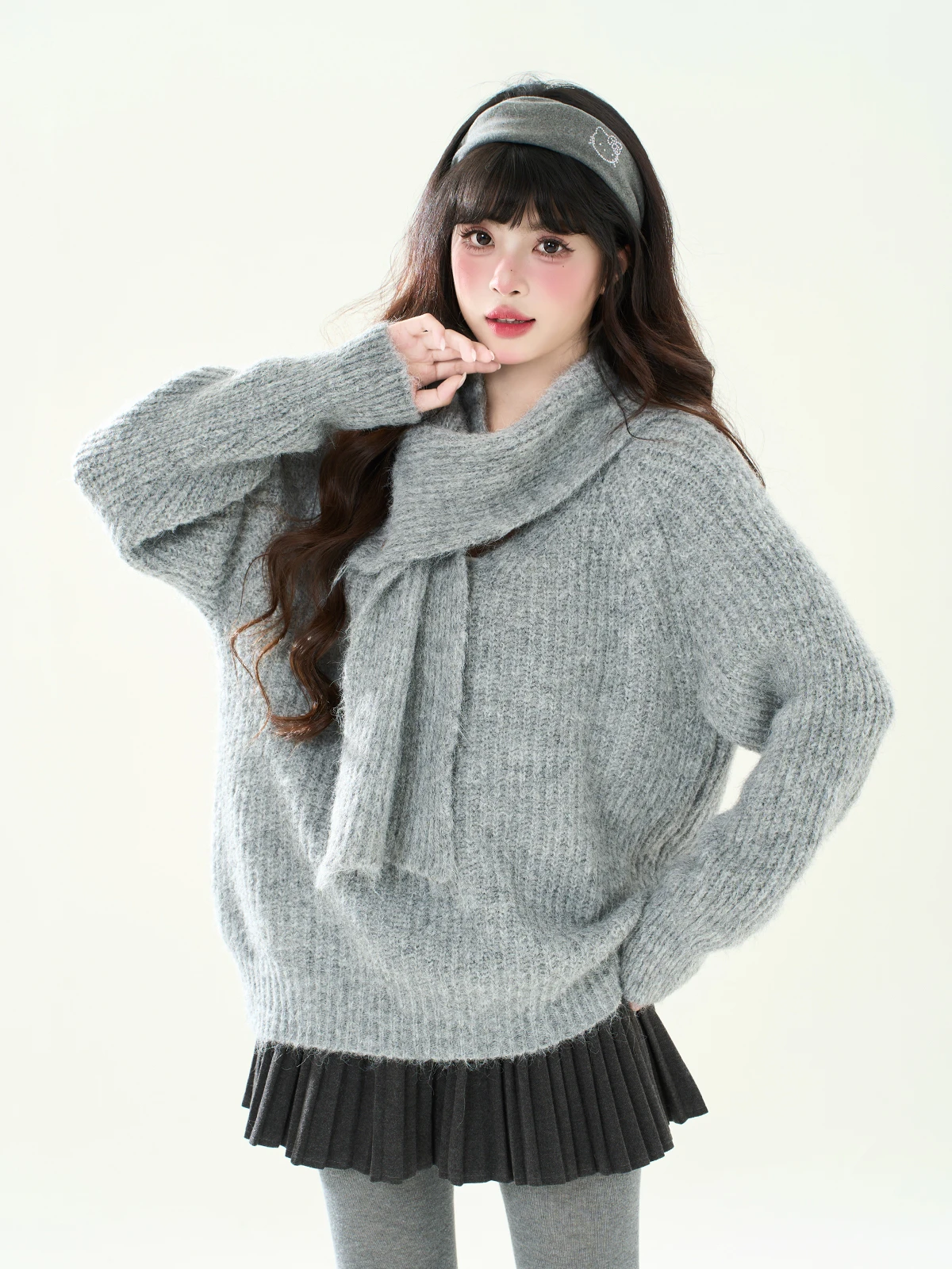 

Вязаный свитер ENJOG в корейском ретро-стиле с пуговицами и встроенным шарфом, свободный крой, для женщин, осень-зима, универсальный вязаный топ в стиле Lazy Sle