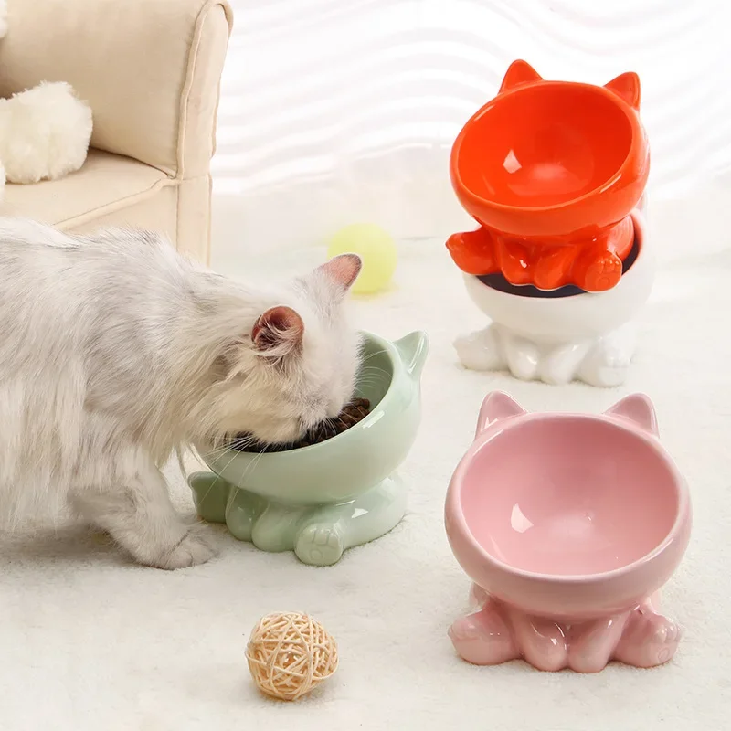 Hot-selling ceramic cat bowl, cat bowl, cat food basin, neck protection, slant dog bowl, pet bowl