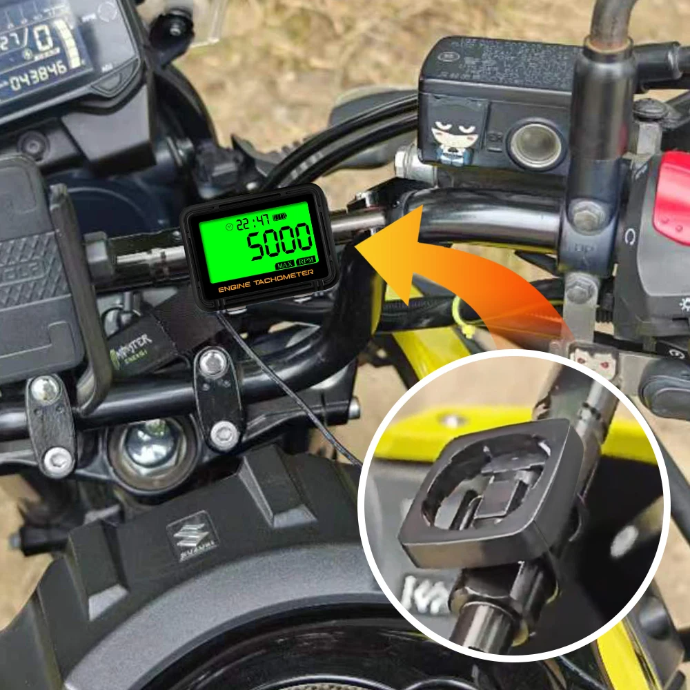 

2024 Newest Digital Tachometer Hour Meter Gauge Inductive Engine Tach LCD Display SVC Alert RPM For Motorcycle Marine chainsaw