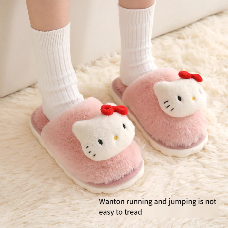 Sanrios Cotton Slippers Girl Cute Kuromi Hello Kittys Anime Figure Kawaii Keep Warm Cartoon Home Indoor Baotou Keep Warm Winter