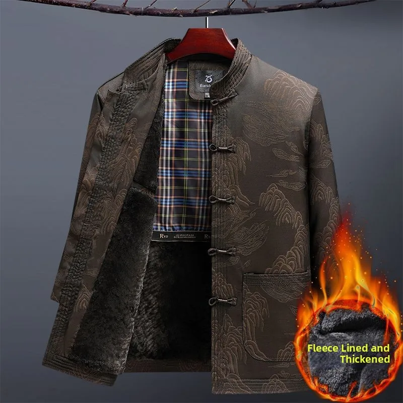 

Утепленная хлопковая куртка на флисовой подкладке для мужчин среднего и старшего возраста, зимняя одежда для папы и дедушки, размер L