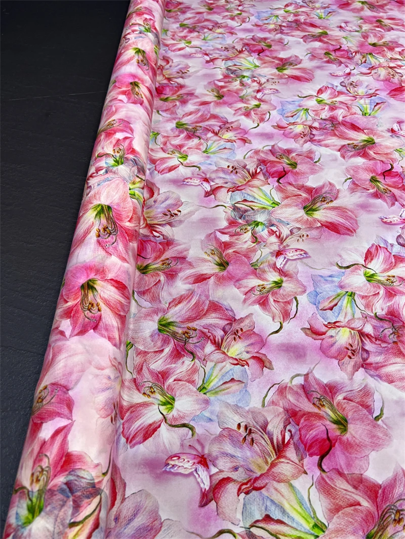 24 Summer Fashion New Pink Lily Silk Crepe Fabric High End Handmade DIY Brand Clothing Natural Mulberry Silk Fabric By The Meter