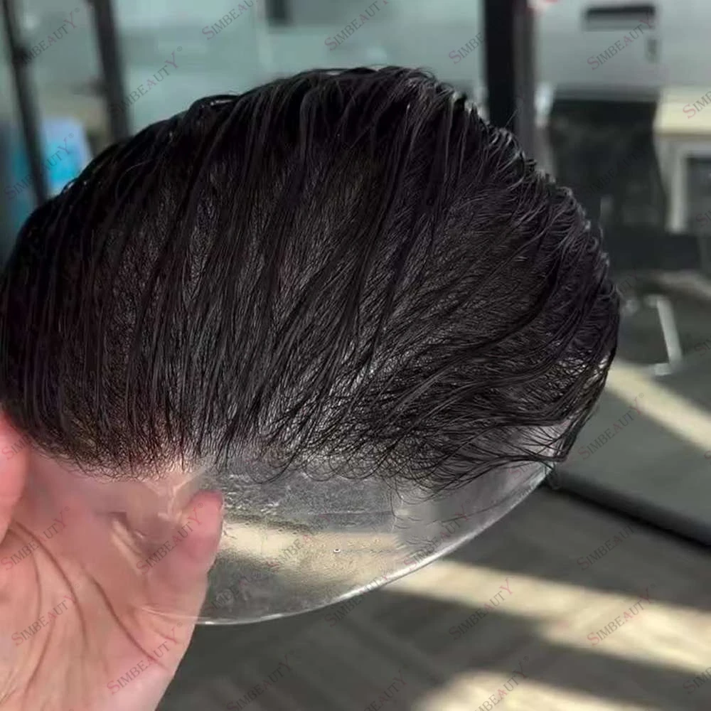 Toupee de Cabello Humano con Base de Polipiel Ultrafina Indetectable de 80% de Densidad y 0.03mm, Color Negro/Marrón Grisáceo 1B20 320 # Prótesis Capilar Natural para Hombres con Pérdida de Cabello