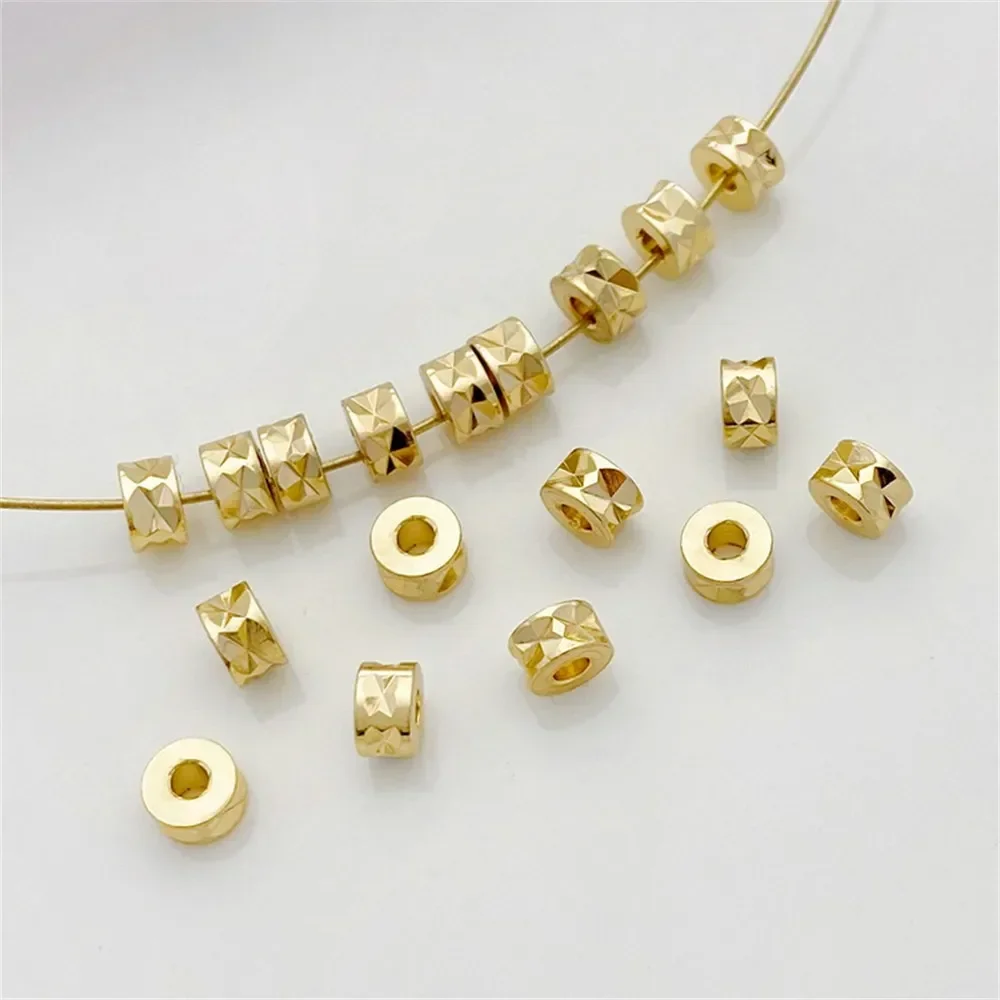 14k ouro corte-face lote flor contas redondas, contas soltas, corda diy artesanal, pulseira, colar, acessórios de material de jóias