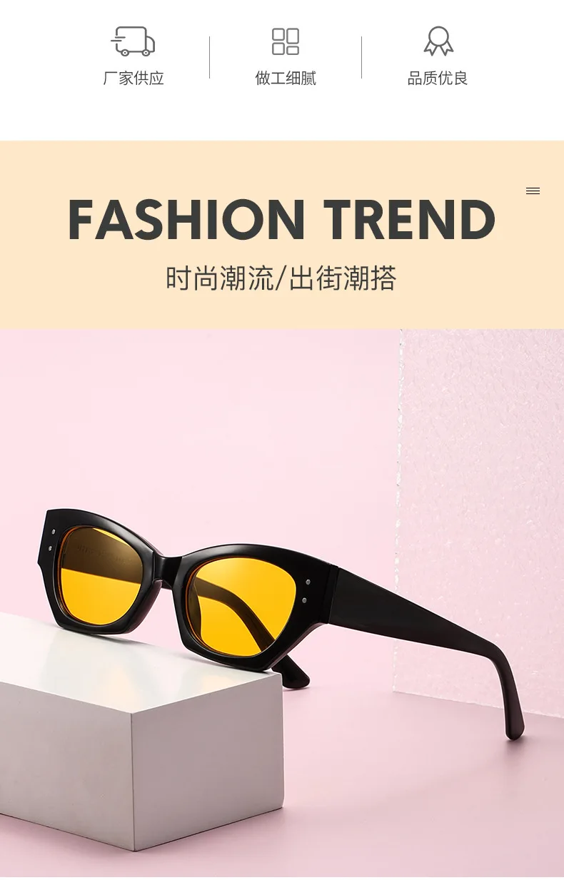 Vintage Kleine Niet Cat Eye Sonnenbrille Frauen Mode Marke Luxus Designer Polygon Sonnenbrille UV400 – Detail 2