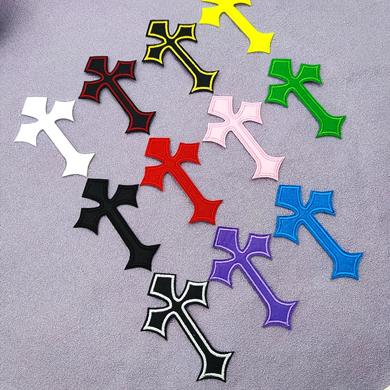 10Pcs Bible Colored Cross Emblem Mixed Colors Embroidered Patches Cartoon Colorful Patches For Clothing Motif Applique