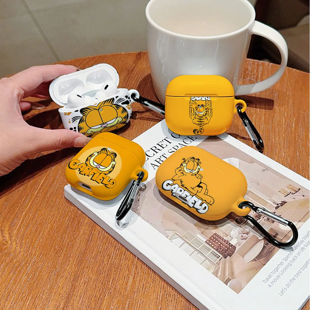 Cute Cartoon G-Garfields Shockproof Protective Glossy HD Hard PC Earphone Cover CaseFor AirPods 1 2 3 4 Pro Pro2 with Metal Hook