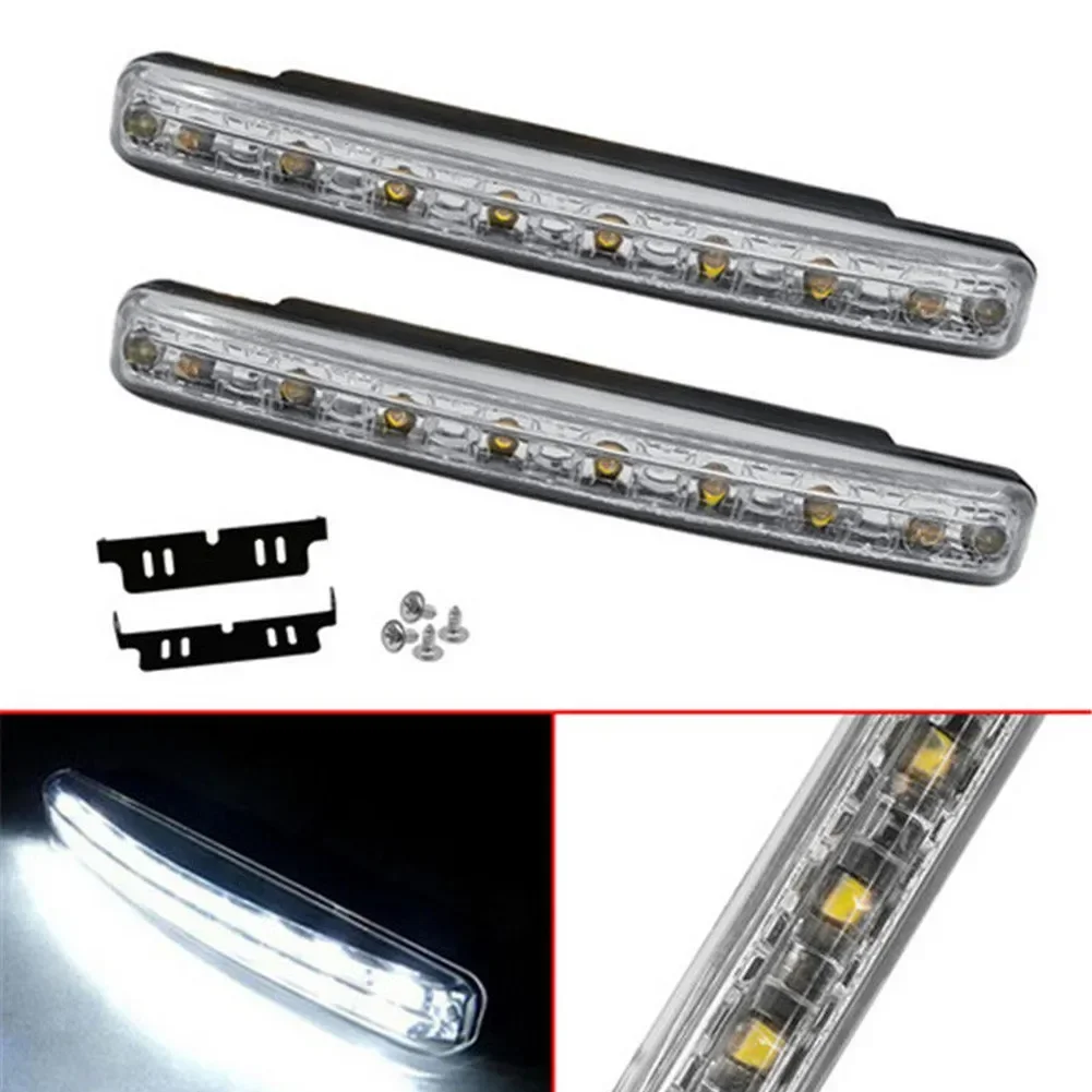 White Daytime Running Light 12V 2 Pcs Parts Tool Useful 6000K 8 LED Car For Trucks SUVs Trailers RVs High Quality