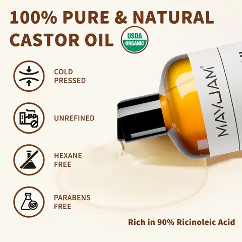 USAD aceite de ricino orgánico prensado en frío aceite portador Natural puro para masaje Boby hidratante crecimiento facial, cabello, piel y pestañas