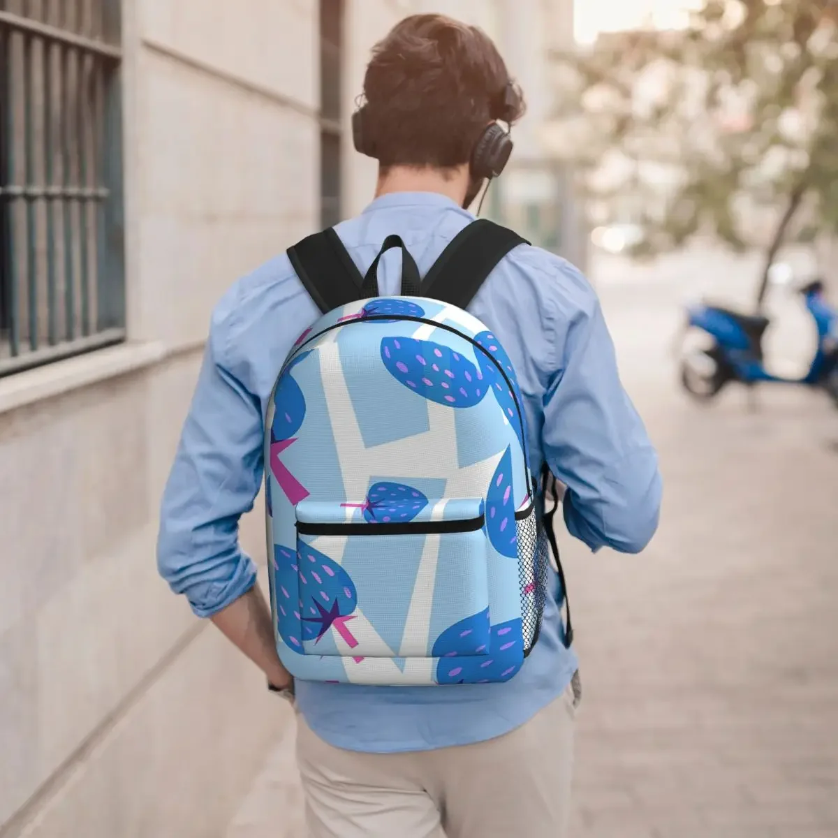 Cute Blue Strawberry Backpack Student BookBag Children School Bag Computer Shoulder Bags for Men Women