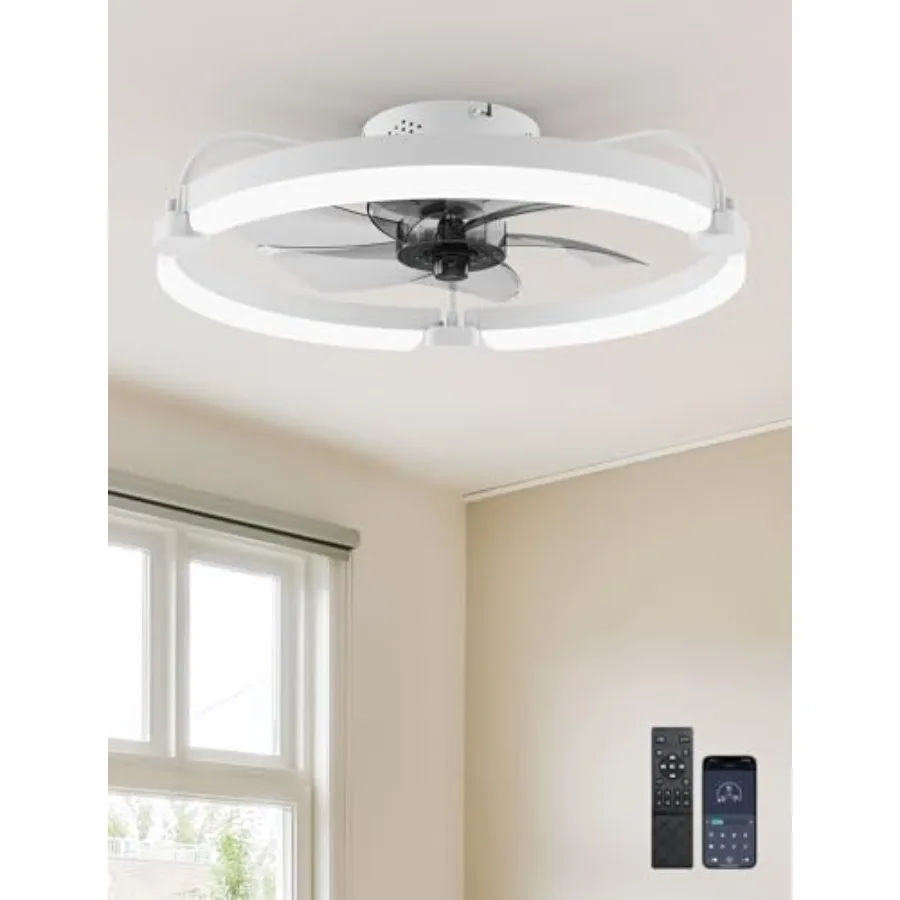 

Ceiling Fans with Lights and Remote 20" Low Profile Ceiling Fan Flush Mount APP Control 6 Speed 3CCT Quiet Reversible DC Motor
