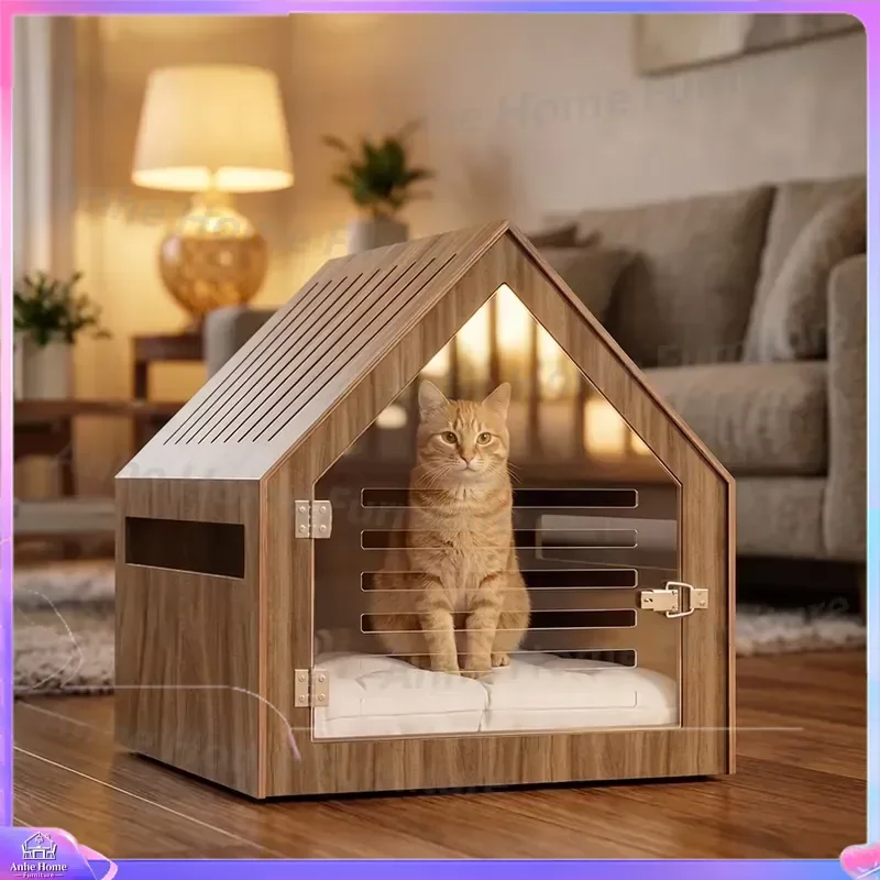 Custom Solid Wood Pet House Modern Eco Friendly Dog Cat Bed Indoor Luxury Furniture Customizable Size Warm Kennel for Small