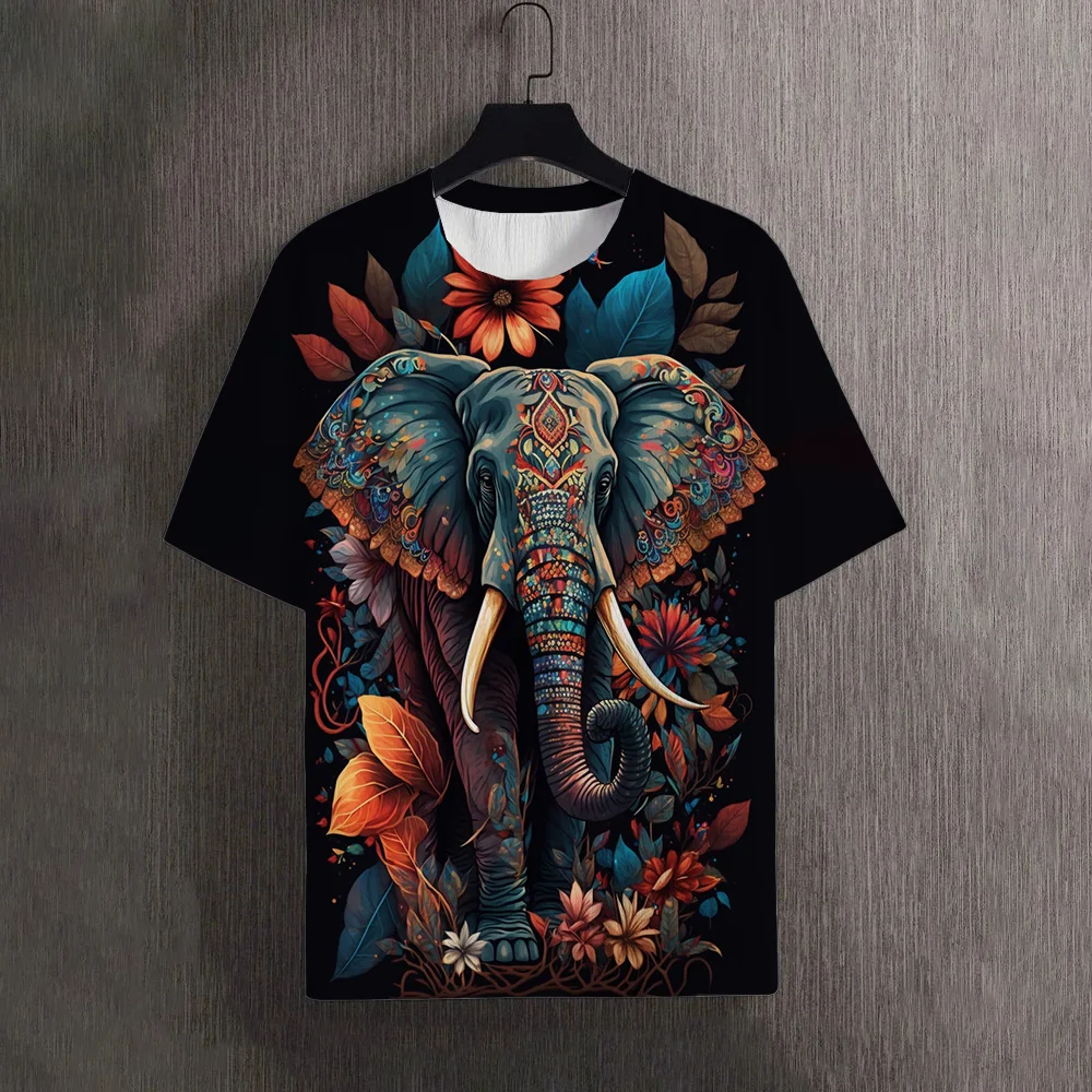 Elephant Animals 3d Print Men's T-Shirt Street Fashion Short Sleeves Casual Retro T Shirt Men Clothing Oversized Daily Top