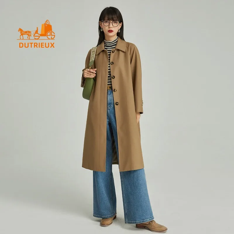 

2026 New Spring and Autumn Women's White Long Classic Raglan Sleeves Trench Coat, Fashionable and Elegant Jacket for Women