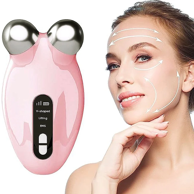 Mini Face Lift Device LED Indicator Wrinkle Remover Toning Facial Skin Care Tool Roller to Tighten the Skin