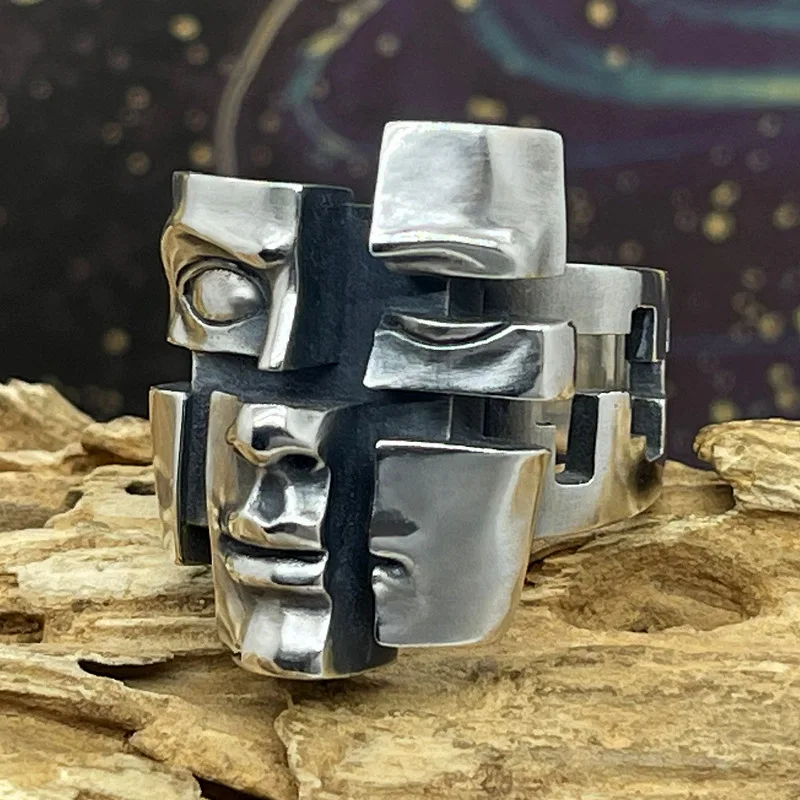 Creative Personalized Splitting Mask Rings For Men Jewelry Retro Thai Silver Ring Open Ring KOFSAC