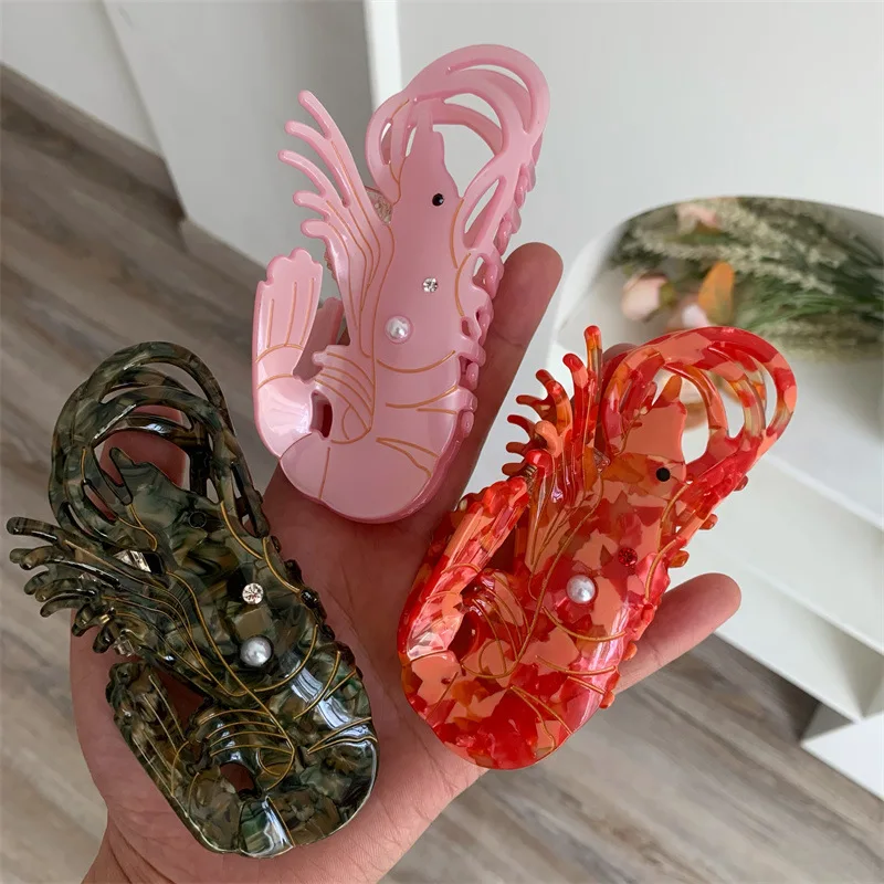 

Цветные заколки для волос в виде креветок, большой размер, стразы, груша, дизайн, ацетатные заколки для волос, аксессуары для волос для женщин и девочек