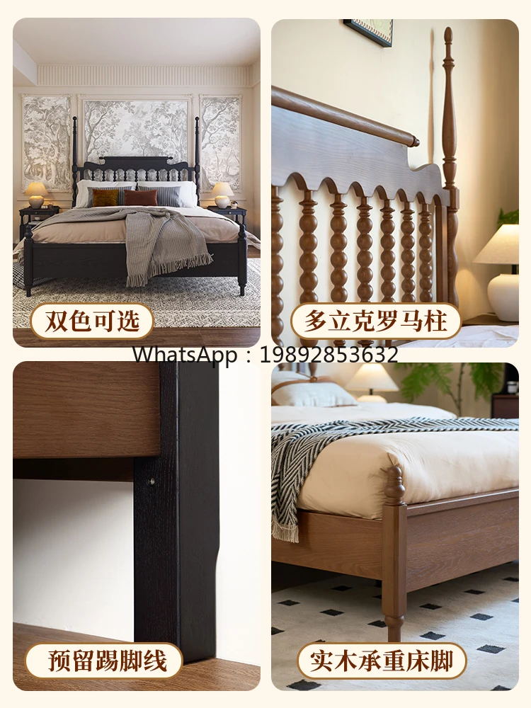 LYY Vintage Style Bed Solid Wood French Retro Windsor Bed Ash Wood Master Bedroom Double Bed