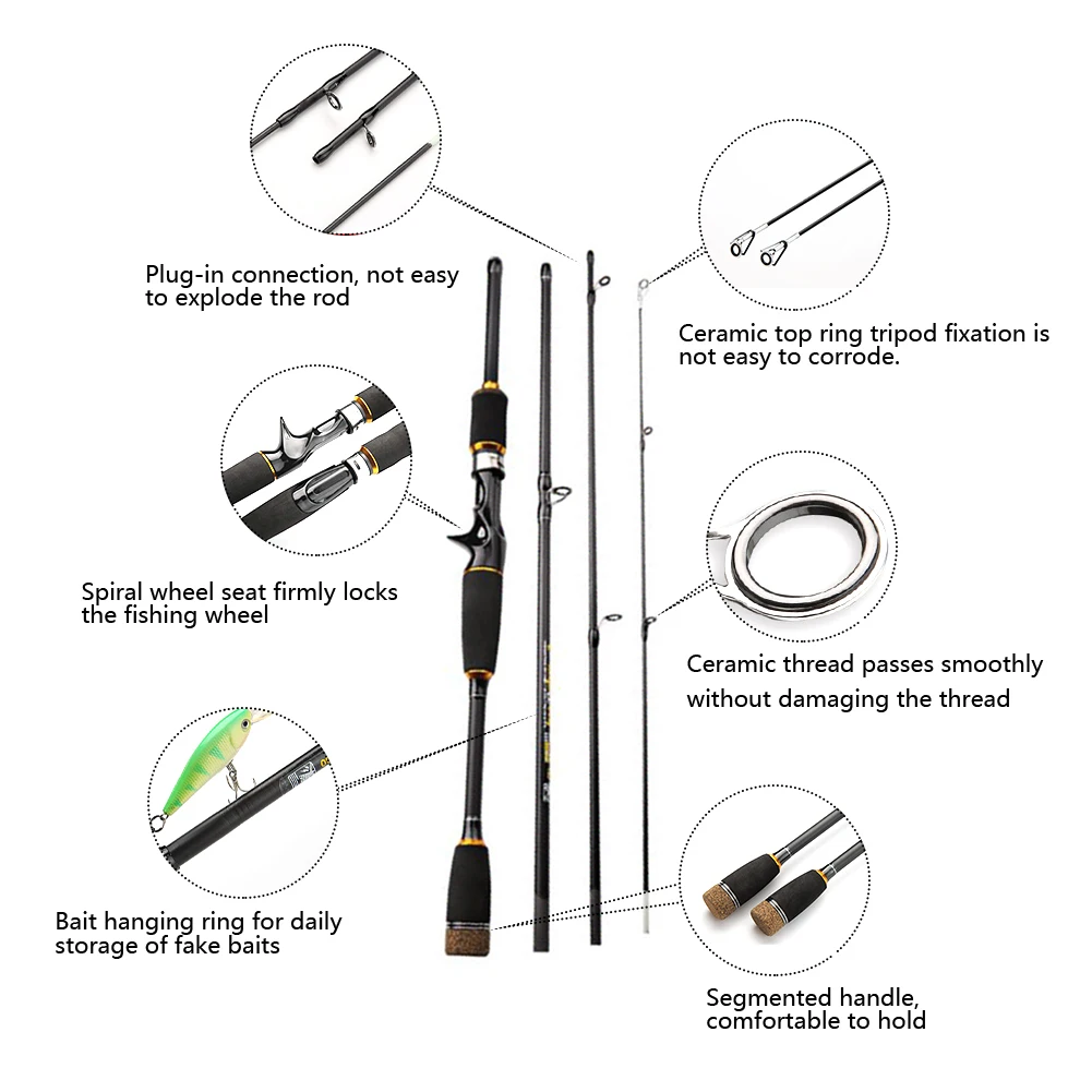 1pcs 1.8/2.1m Fishing Rod Carbon Fiber Lure Fishing Rod ML Travel Spinner Baitcasting Pole 4/5 Section Fishing Tools 4 Options