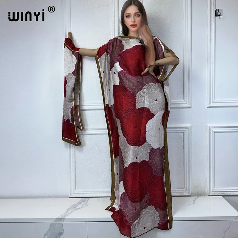 WINYI Catwalk model abaya women muslim sets dress african dubai abaya Crew Neck print Kaftan Elegant Maxi Length Dress