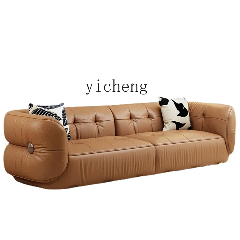 i10-- Light Luxury First Layer Leather Sofa French Modern Living Room Straight Row Three-Seat Genuine Leather