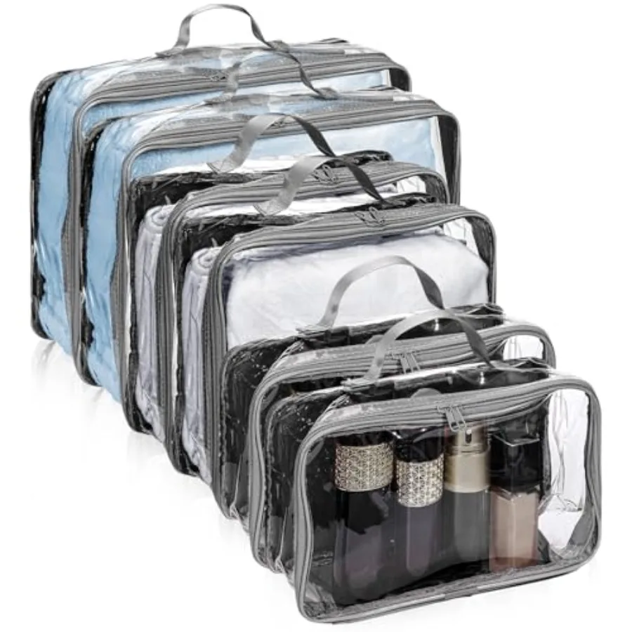 

6 Pcs Gray Large Clear Travel Packing Cube 3 Sizes See-through PVC Organizer for Suitcase Multipurpose Pouch with Handle Vinyl