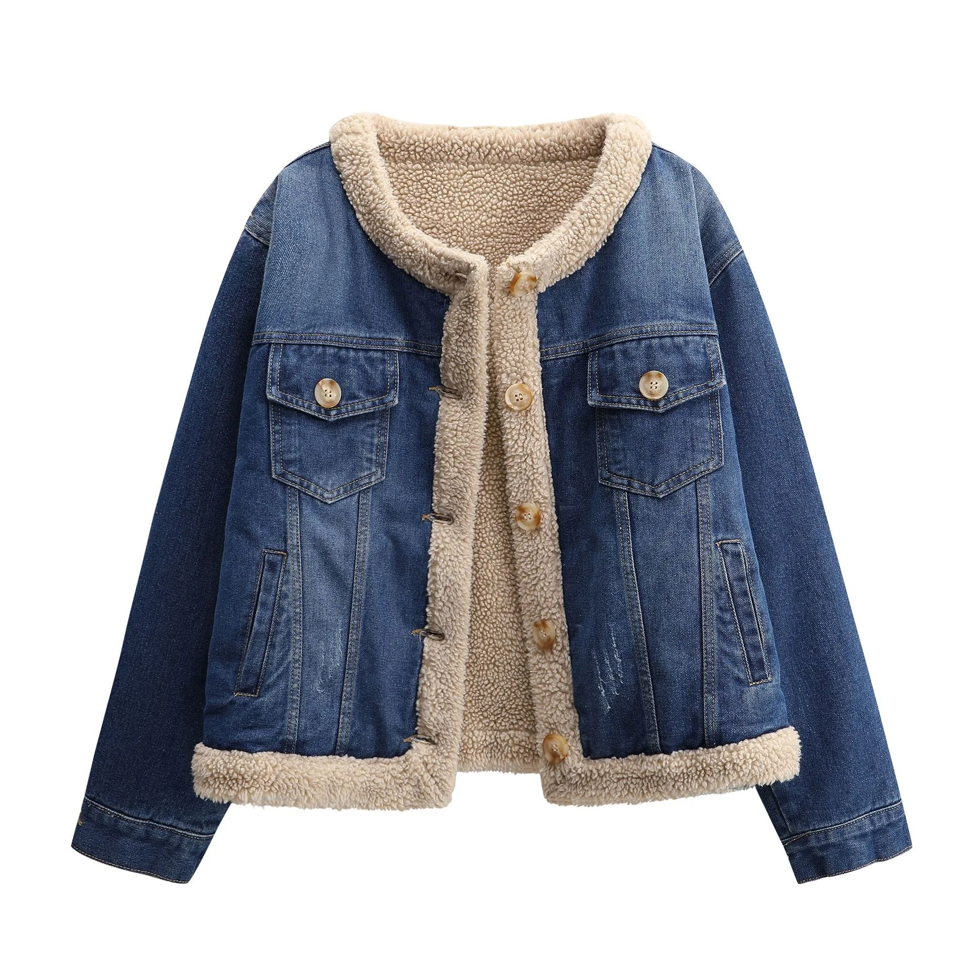 

Женские джинсовые парки, пальто, однотонные куртки, большие размеры, карманы, длинные рукава, круглый вырез, однобортные, толстые, повседневные, осень-зима 202, осень-зима